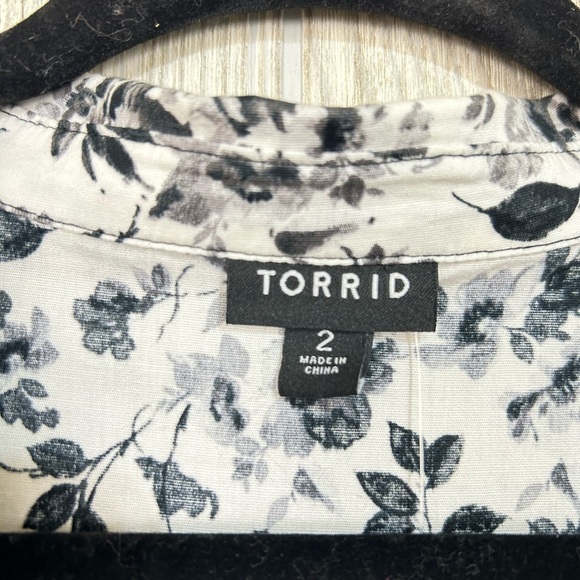 Torrid Black and White Floral Pattern Long Sleeve Poplin Shirt Dress 2X 18-20 - Picture 7 of 15